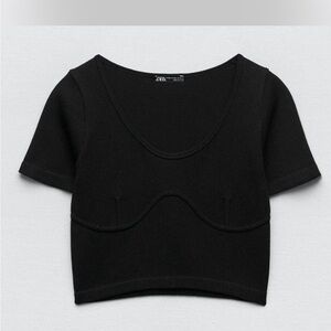 Zara Black Ribbed Crop Top